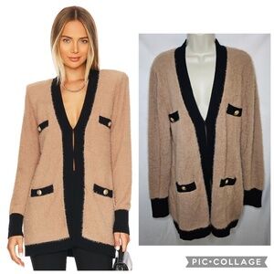 Womens L'agence Lagence Elin Four Pocket Cardigan Wool Blend Camel Black Size L